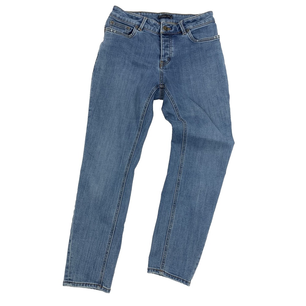 prAna Buxton Tapered Jeans Women 2/26 Blue Distressed Button Fly Slim Boyfriend